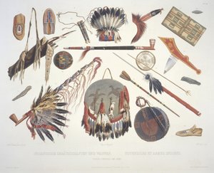 Indian utensils and arms (engraved by Du Casse, published in 1841) by Karl Bodmer
